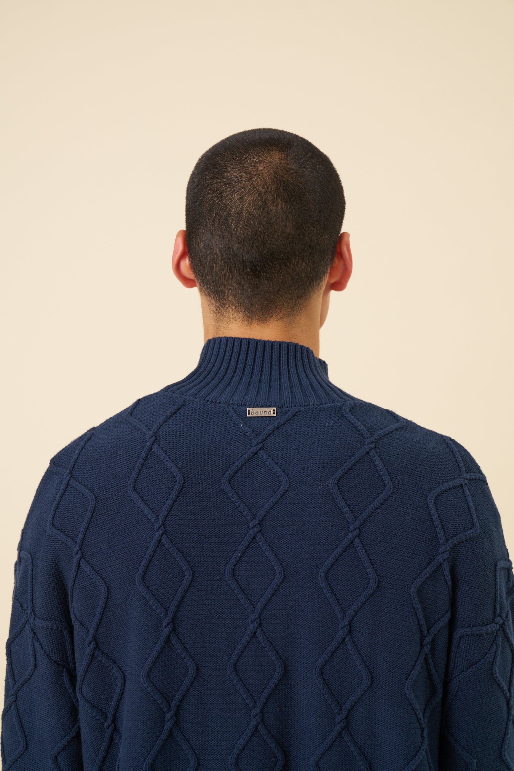 DIAMOND CABLE MOCK NECK KNIT - NAVY