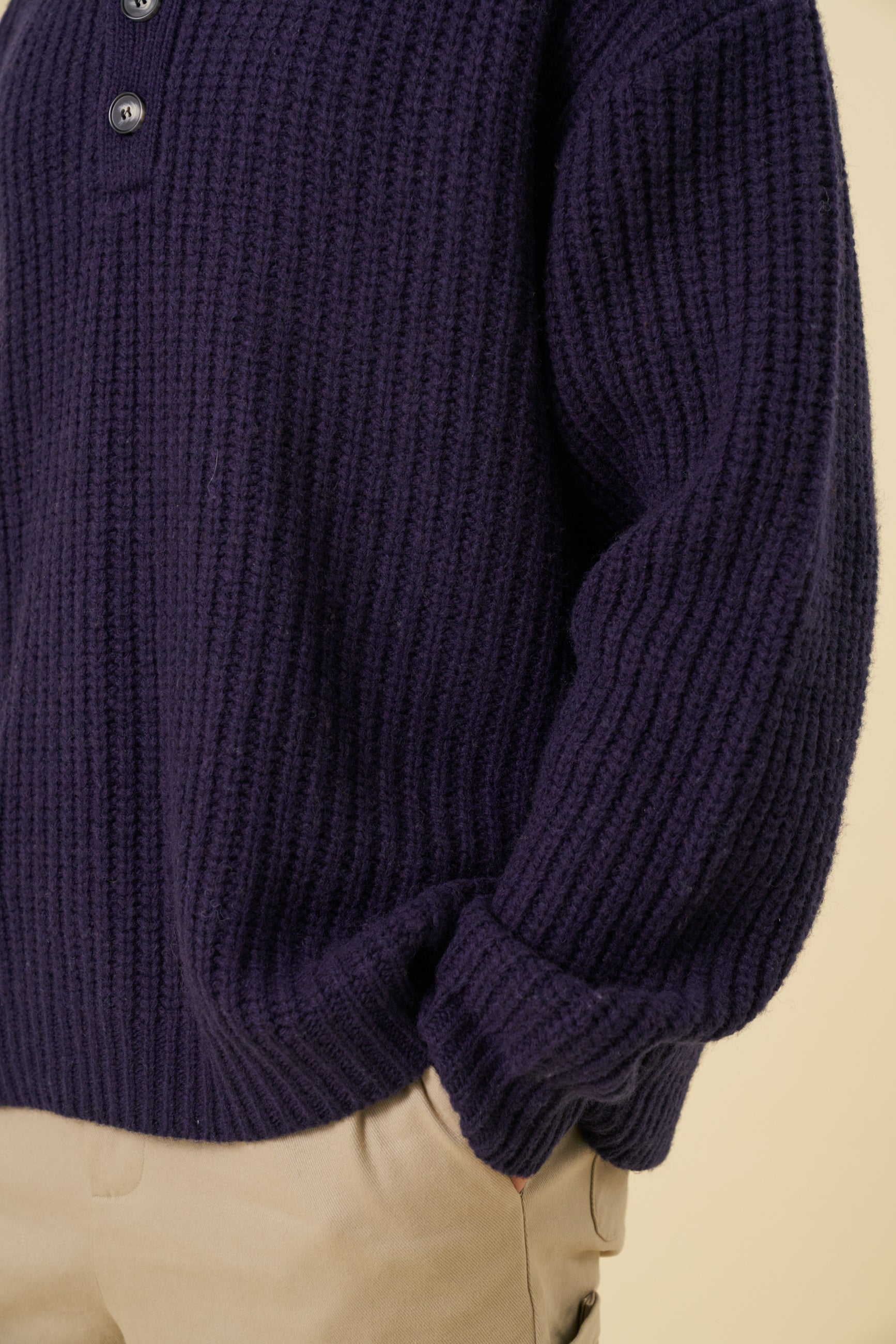 WOOL BUTTON POLO - OCEAN NAVY