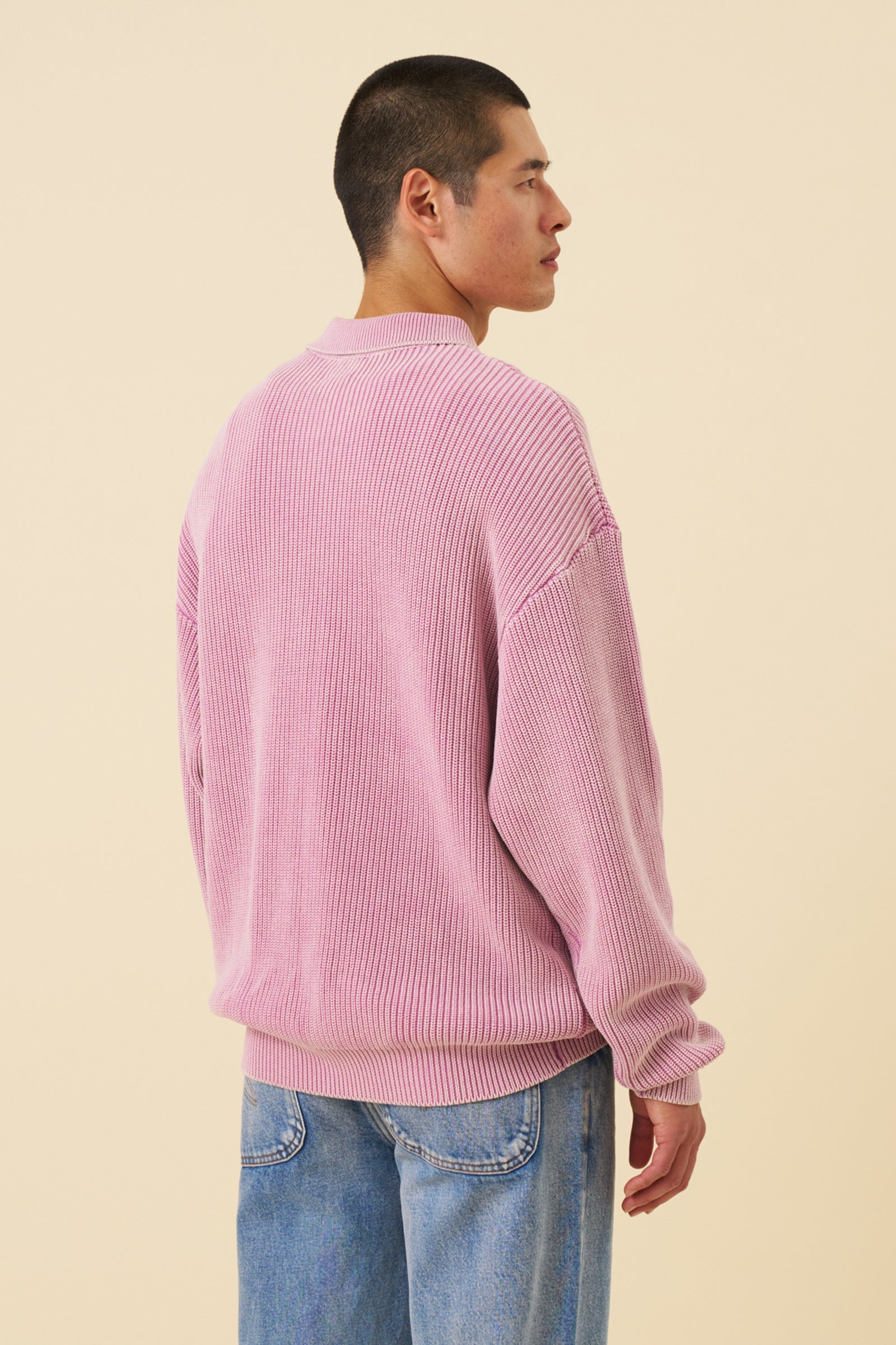 ROSE PINK ACID WASH HALF ZIP KNIT PULLOVER