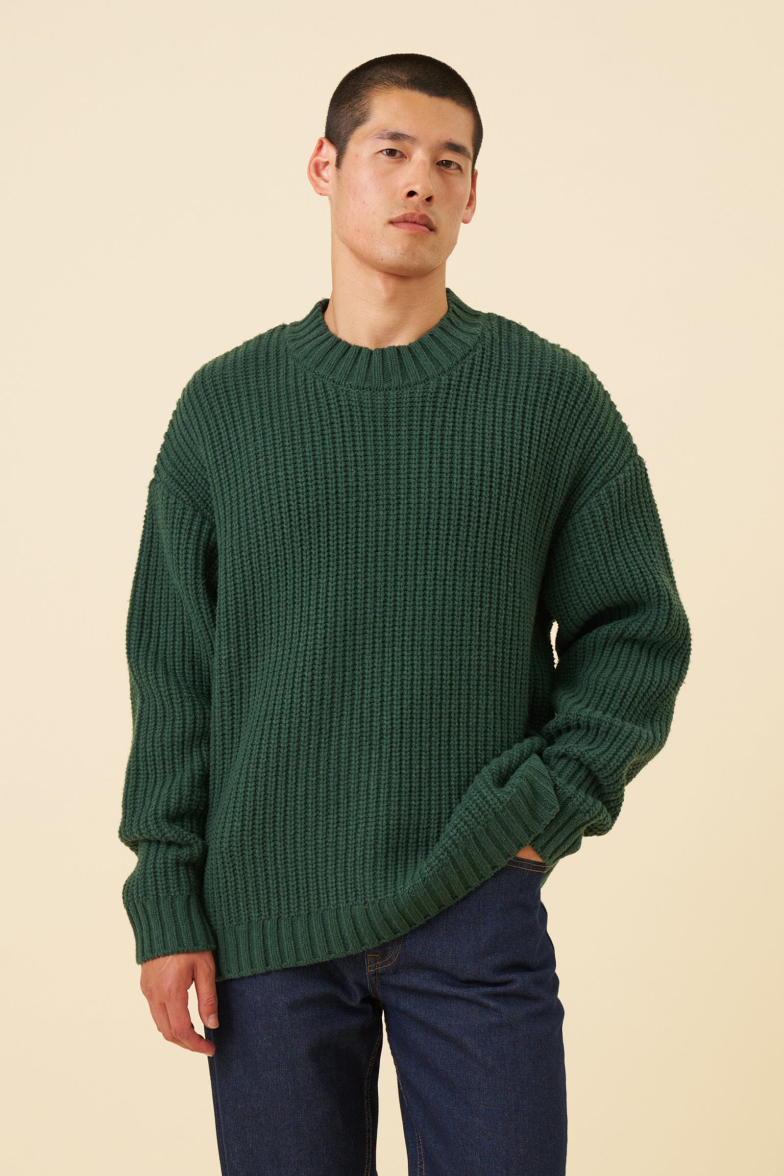 CHUNKY MOCK NECK KNIT - BOTTLE GREEN