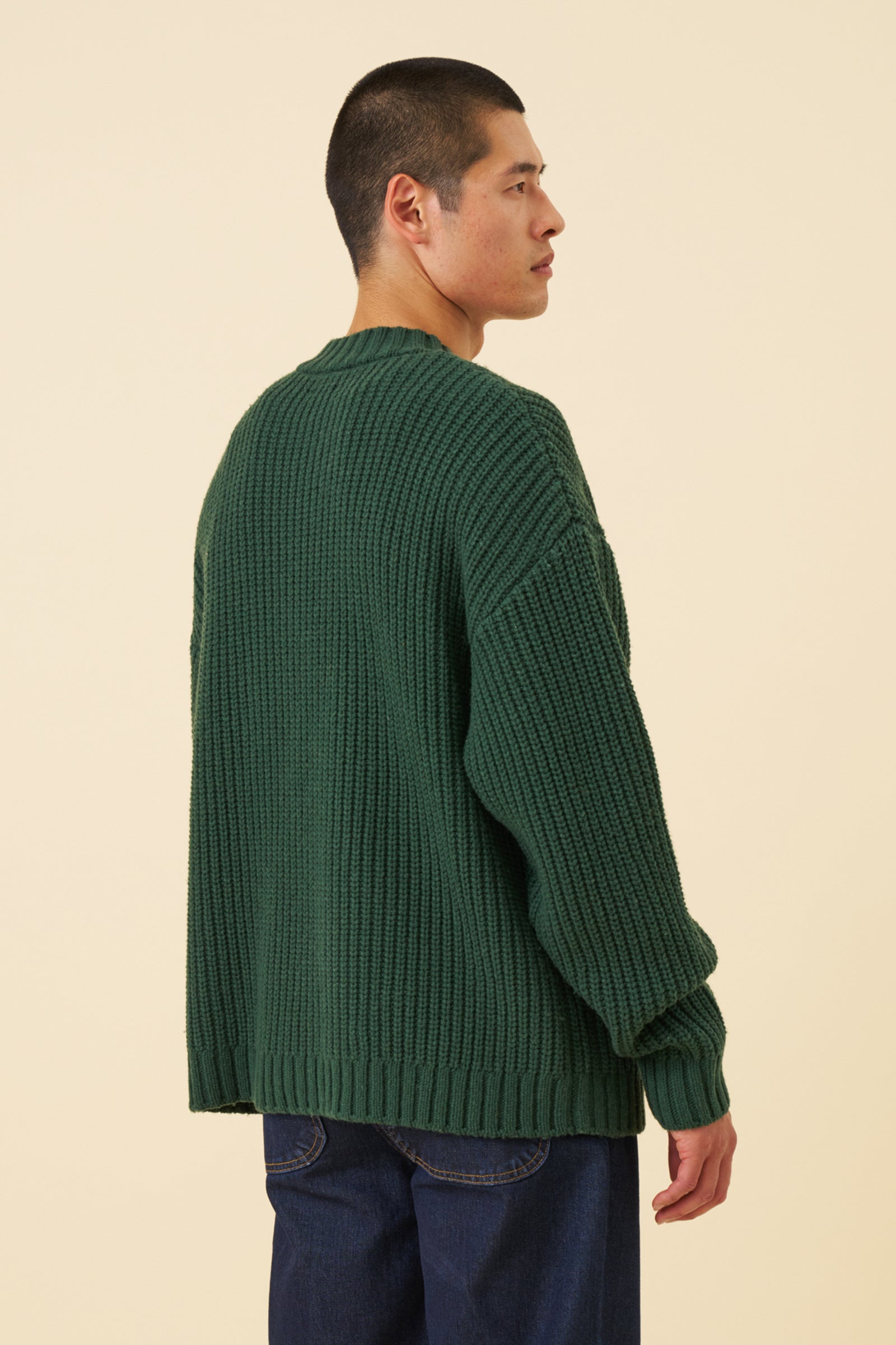 CHUNKY MOCK NECK KNIT - BOTTLE GREEN