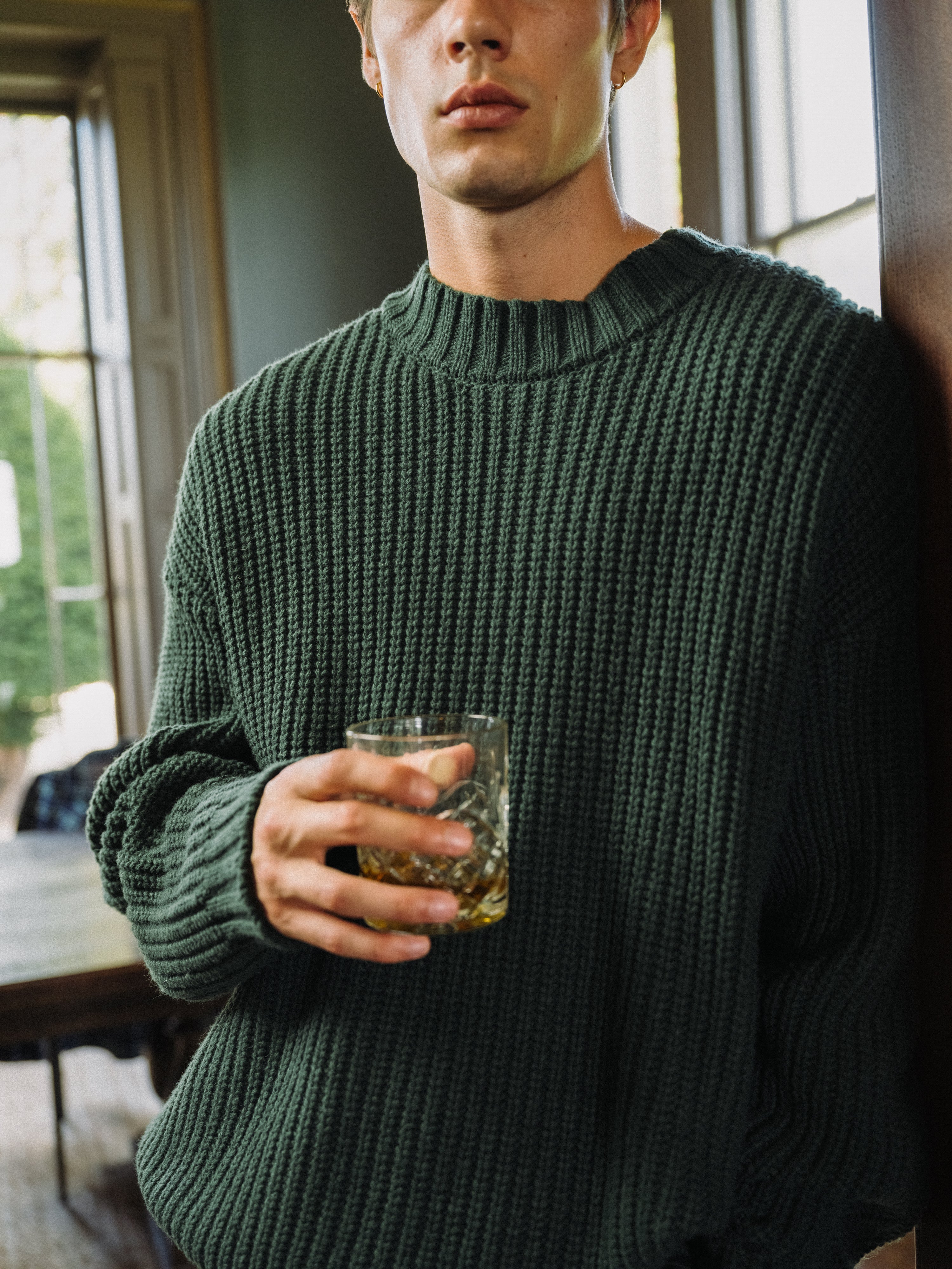 CHUNKY MOCK NECK KNIT - BOTTLE GREEN