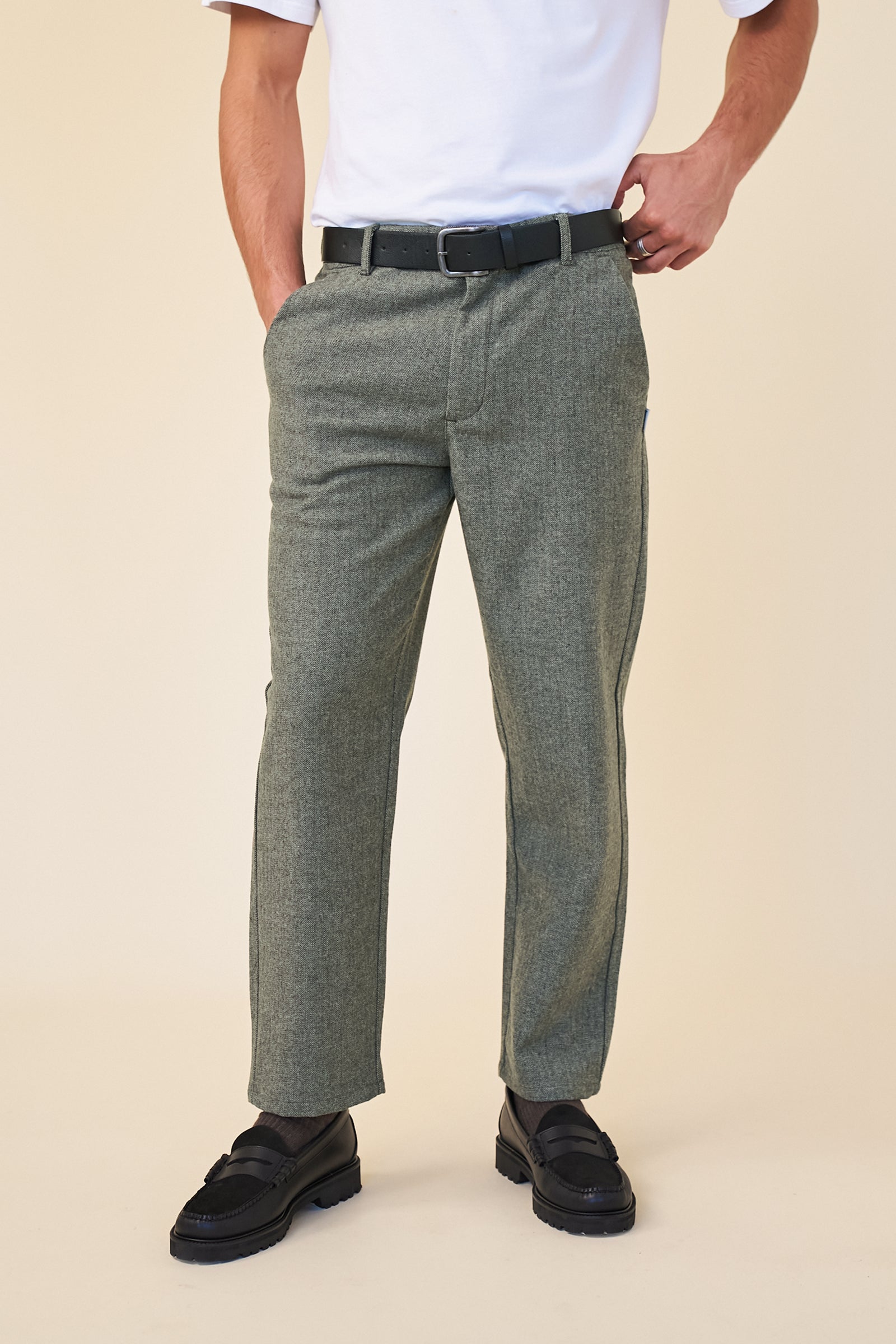 HERRINGBONE WOOL TROUSER -