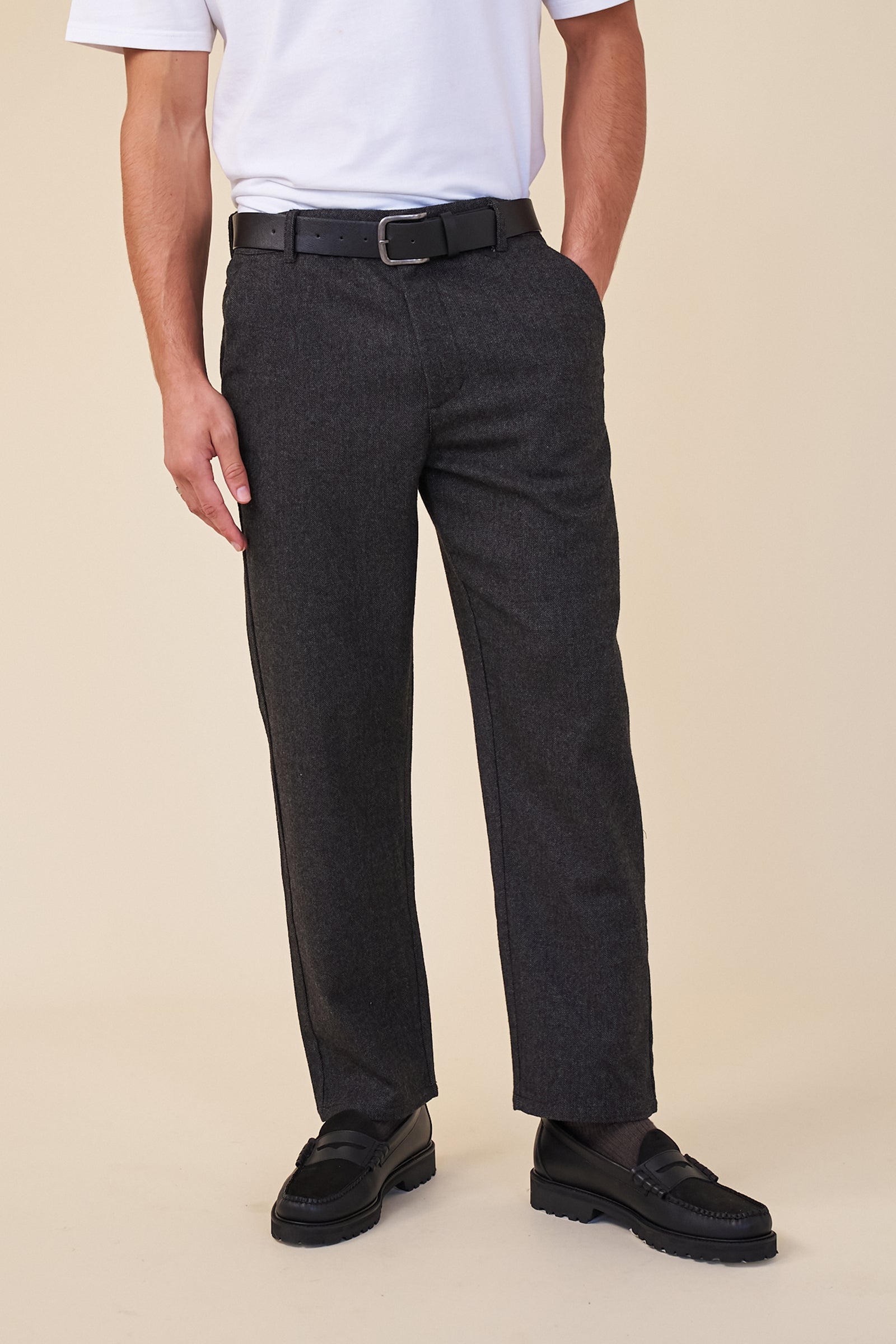 HERRINGBONE WOOL TROUSER -