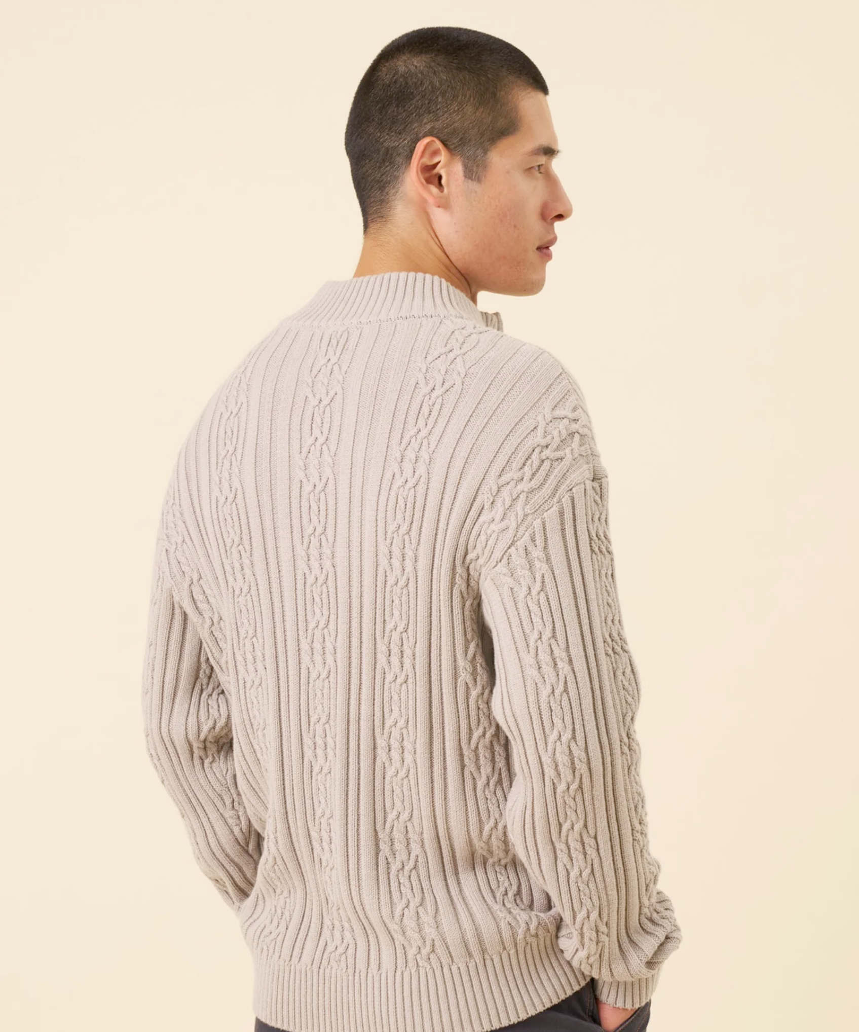 CABLE KNIT HALF ZIP - MID GREY
