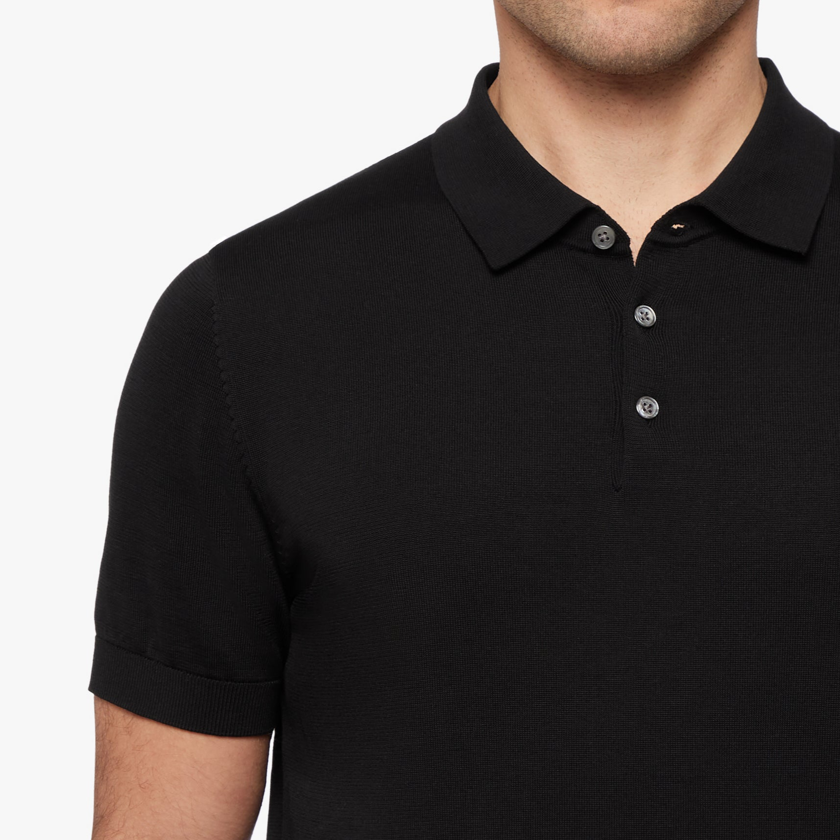 Cotton Silk Button Polo Navy Mens