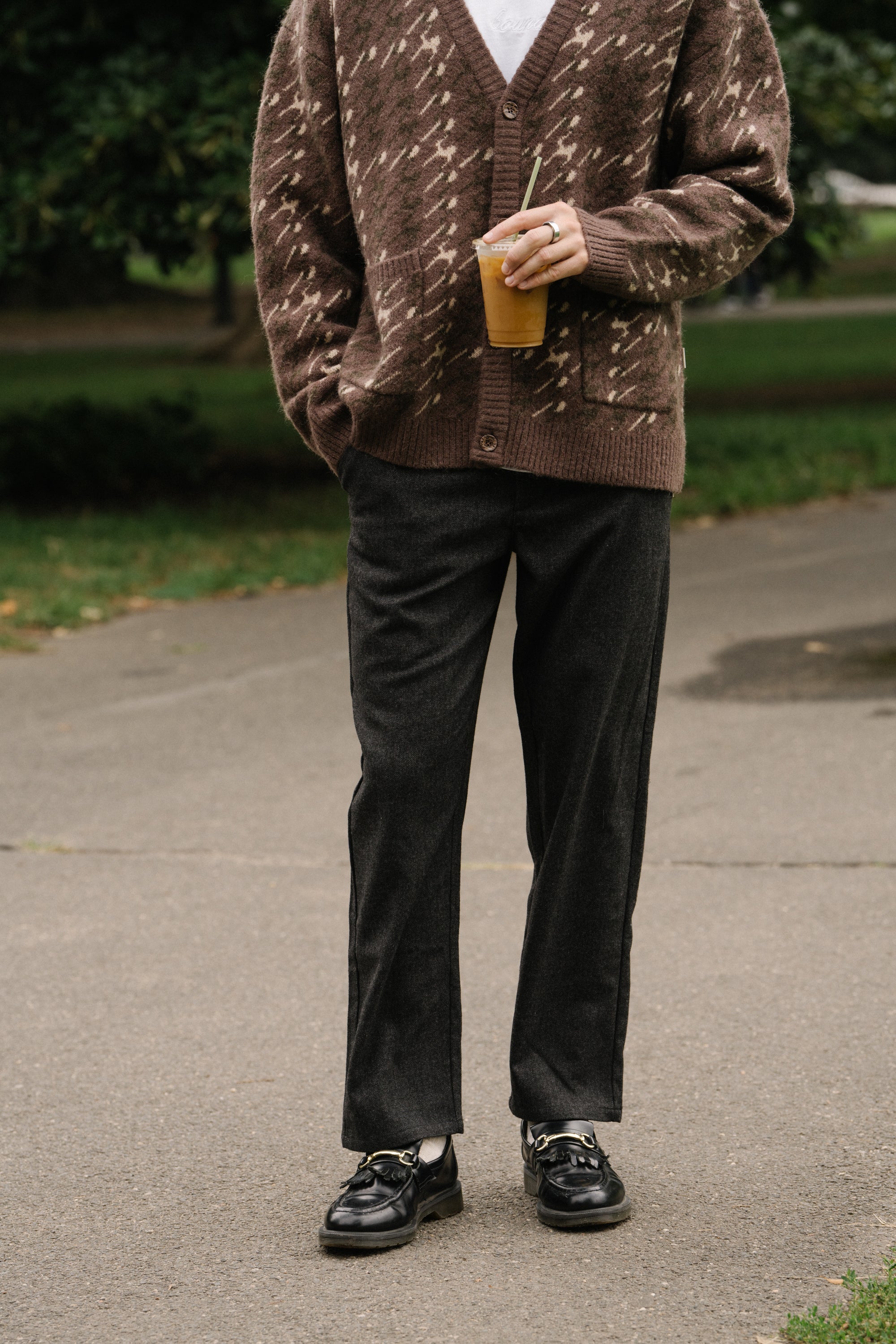 HERRINGBONE WOOL TROUSER -