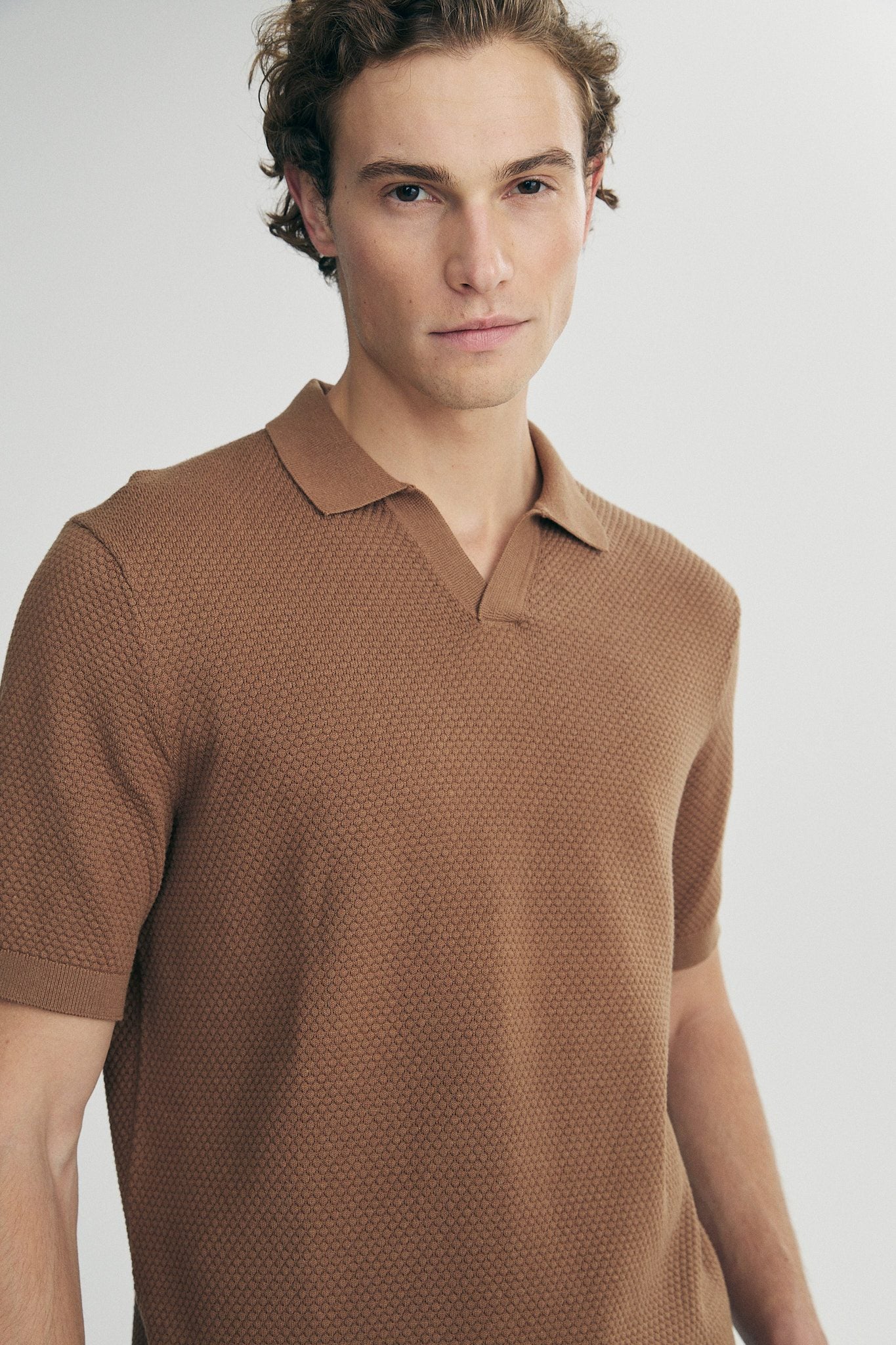 Textured johnny collar polo