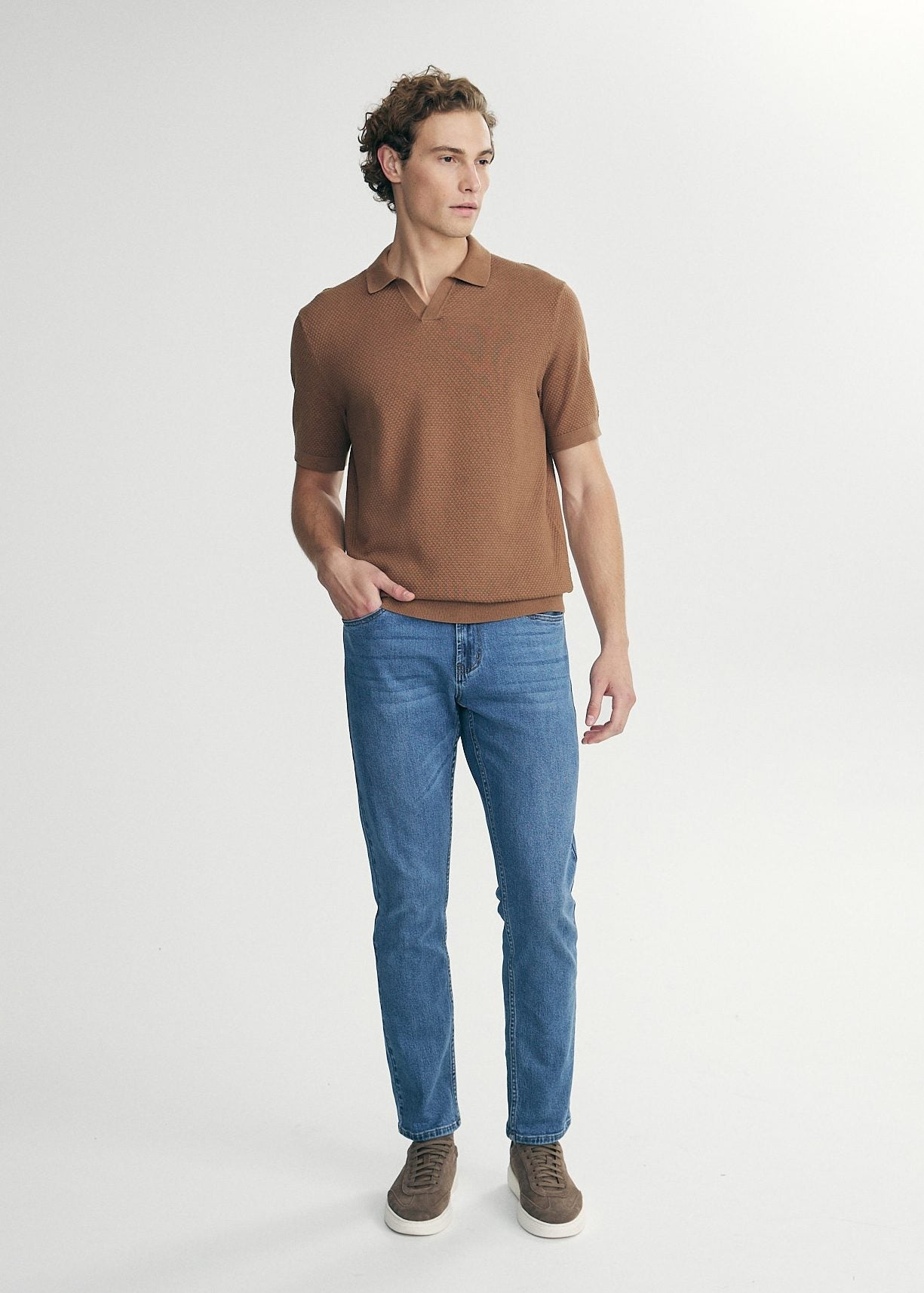 Textured johnny collar polo