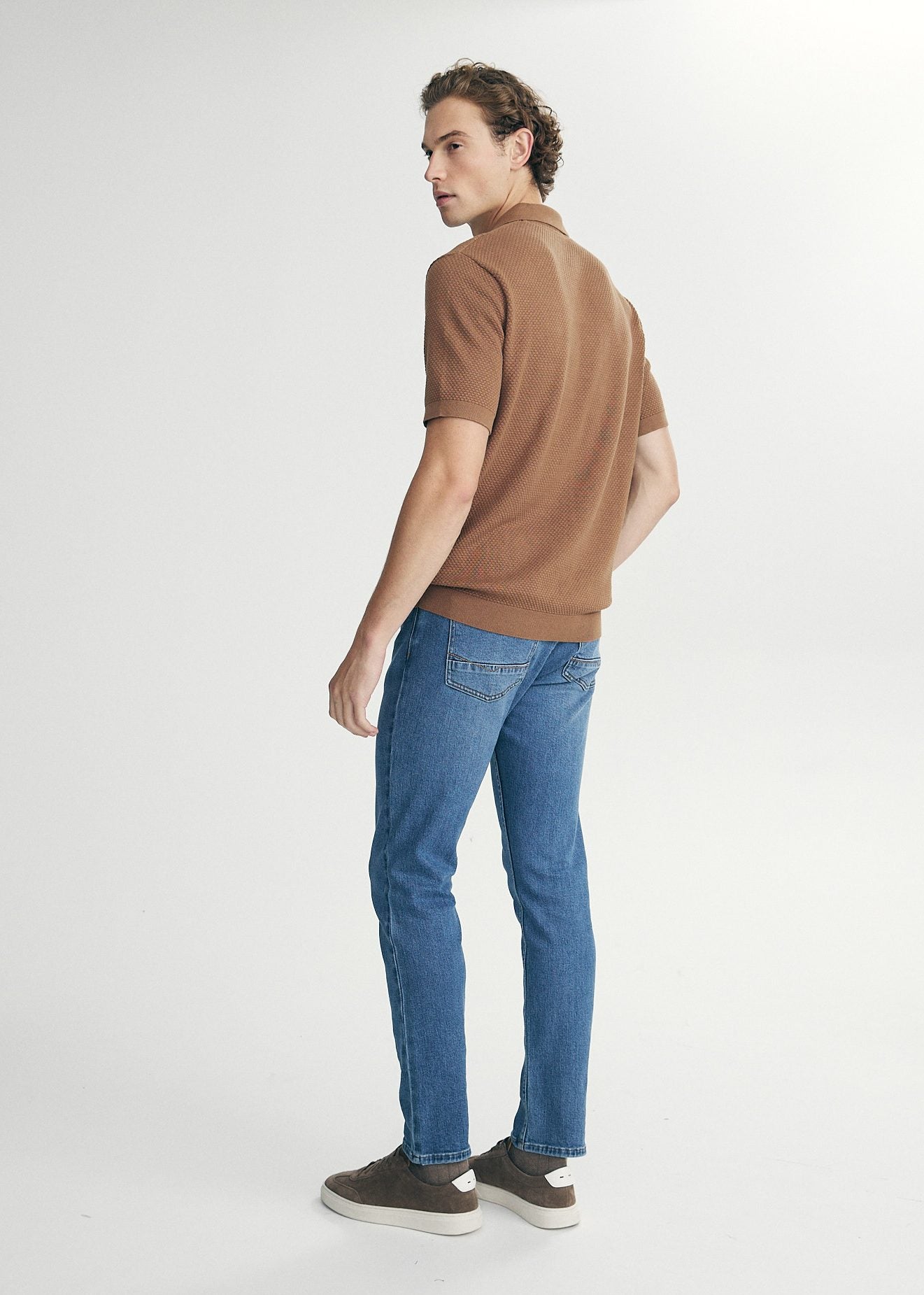 Textured johnny collar polo