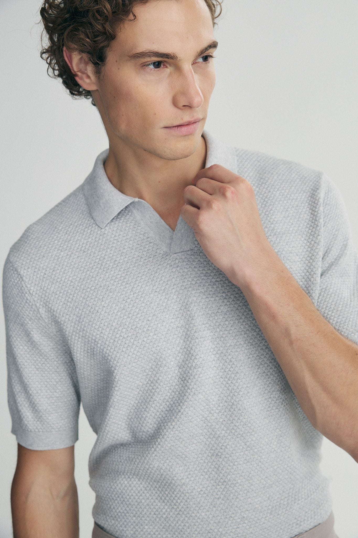 Textured johnny collar polo