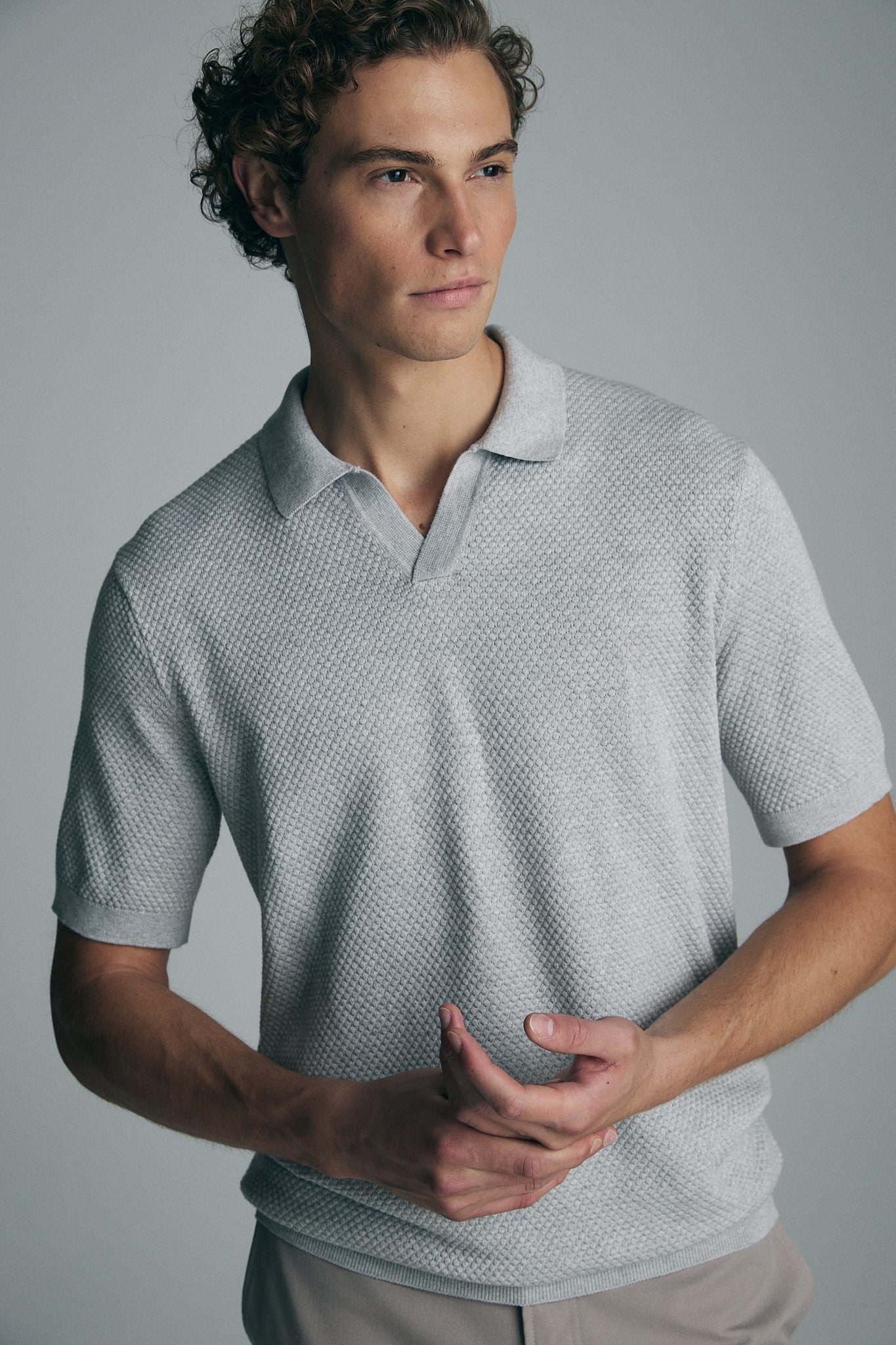 Textured johnny collar polo