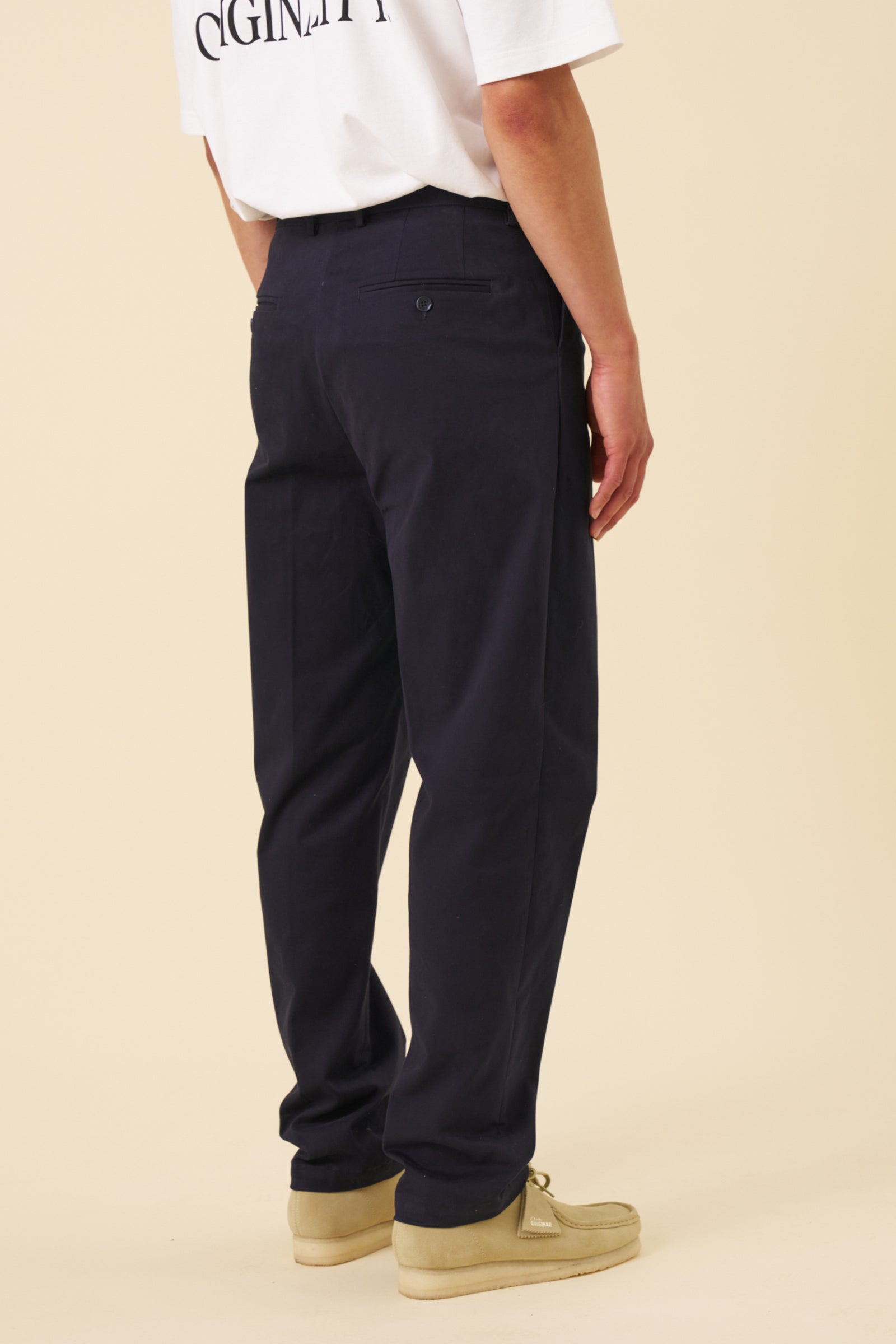 CANVAS PLEATED CHINO - NAVY