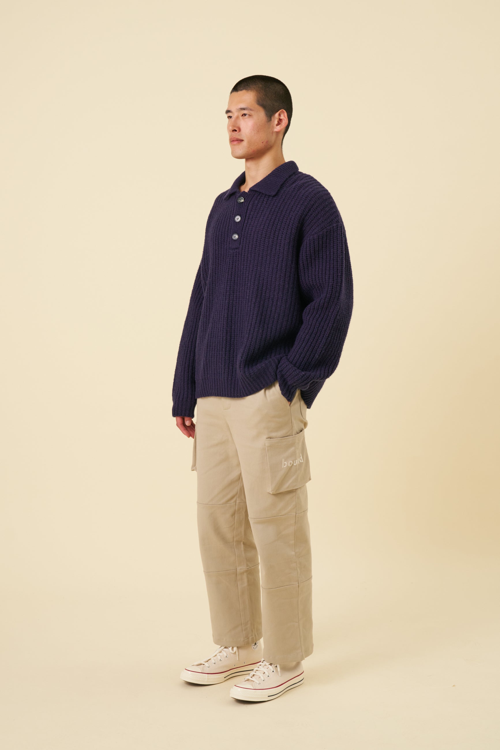 WOOL BUTTON POLO - OCEAN NAVY