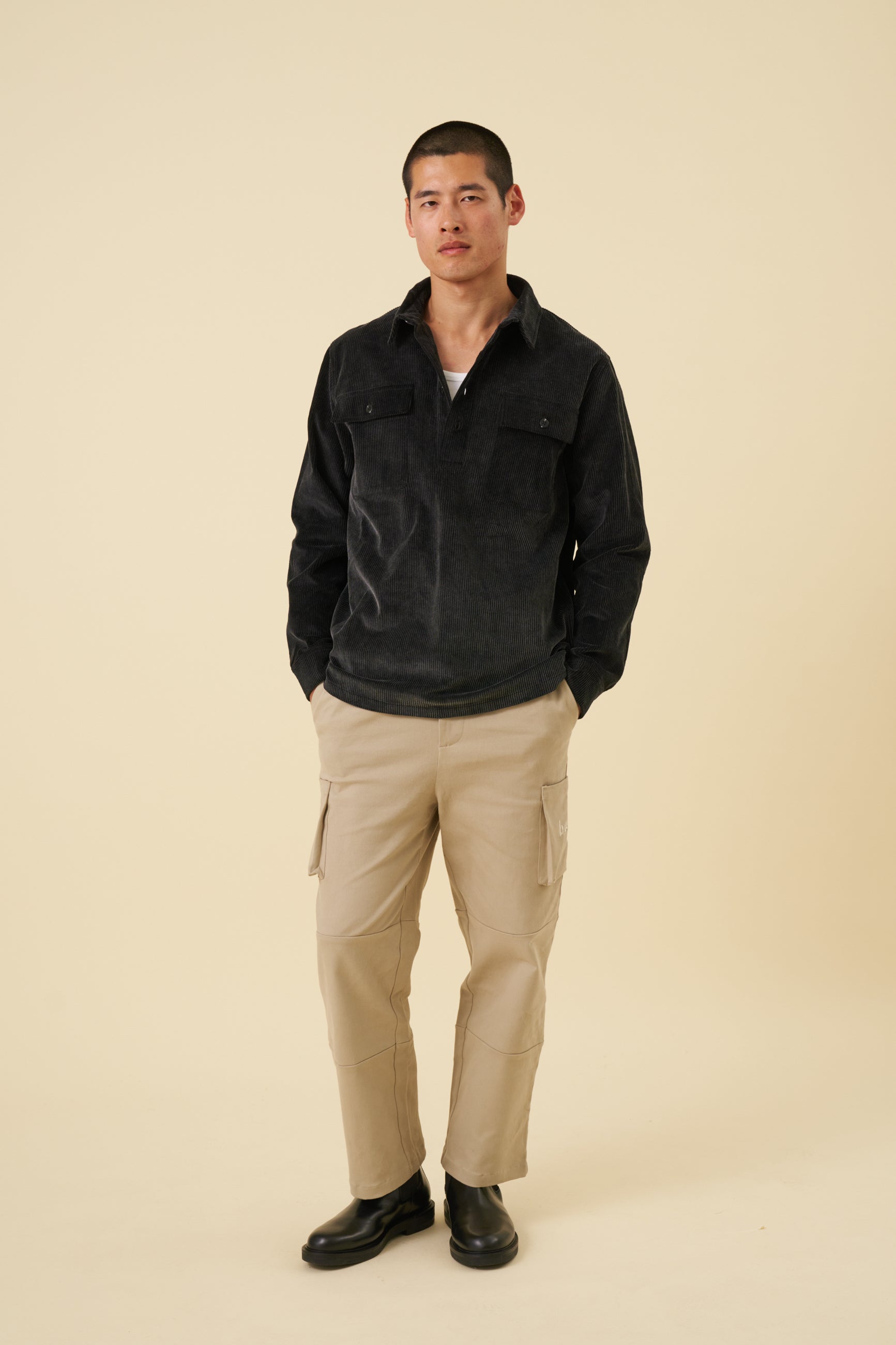 VINTAGE WASH CORDUROY OVERSHIRT - BLACK