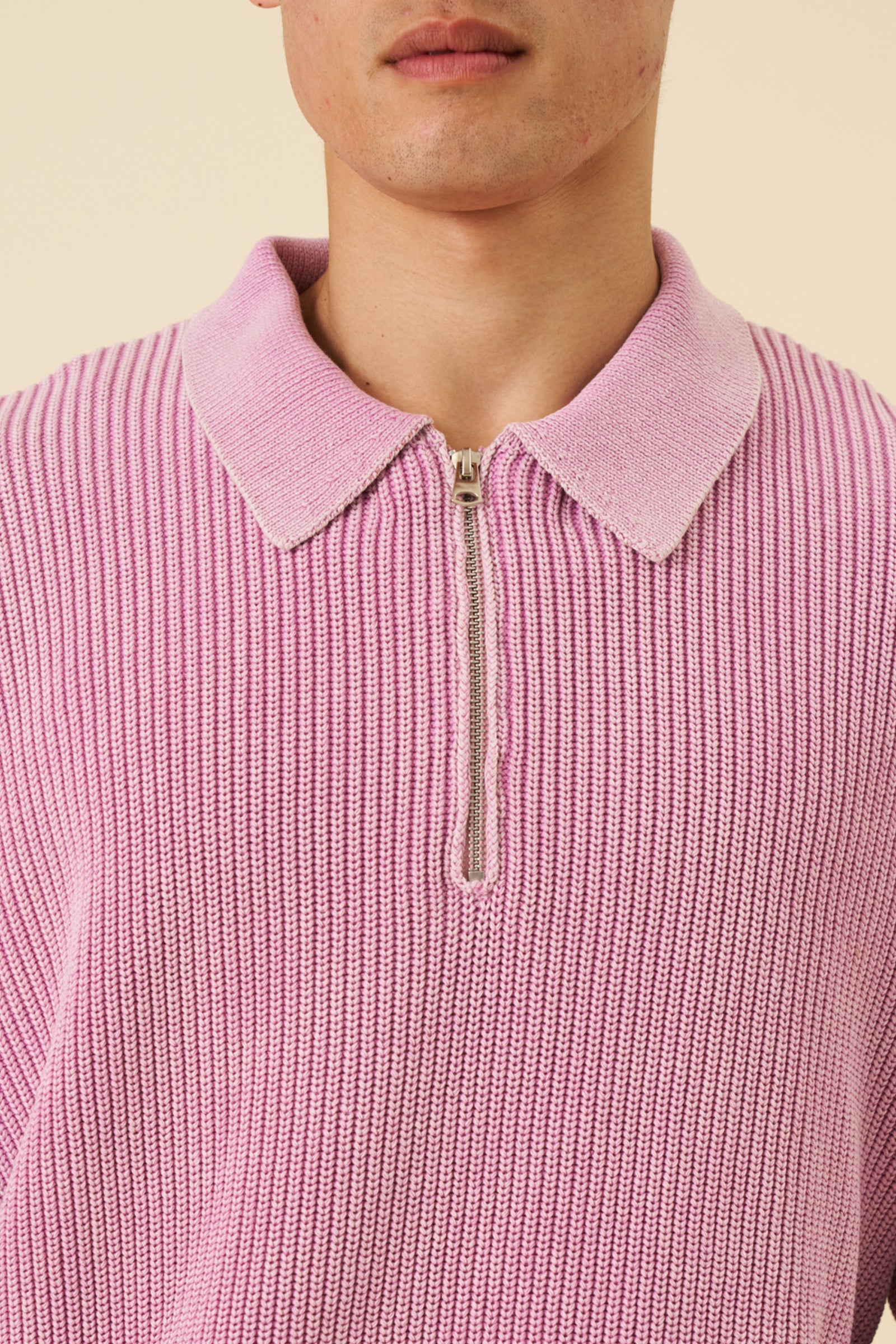 ROSE PINK ACID WASH HALF ZIP KNIT PULLOVER