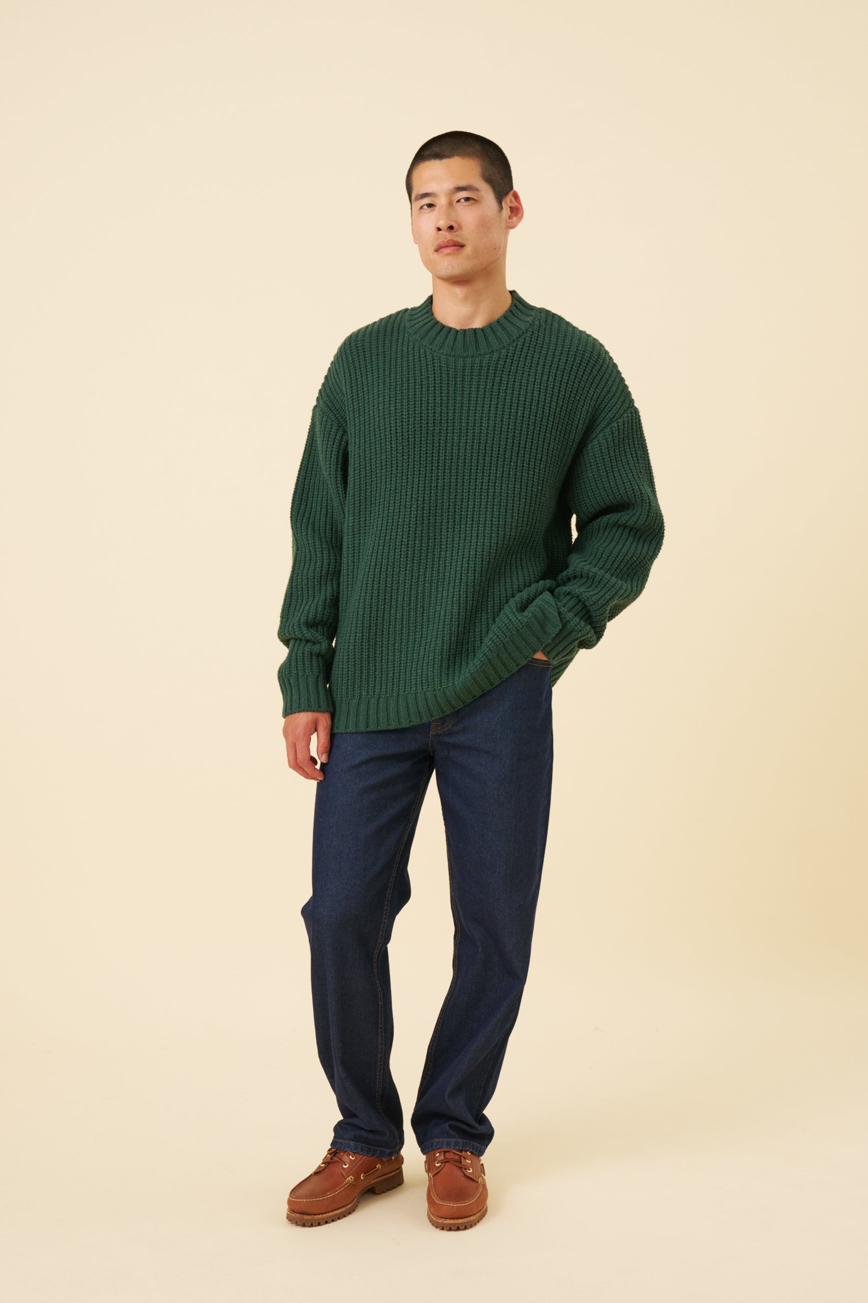 CHUNKY MOCK NECK KNIT - BOTTLE GREEN