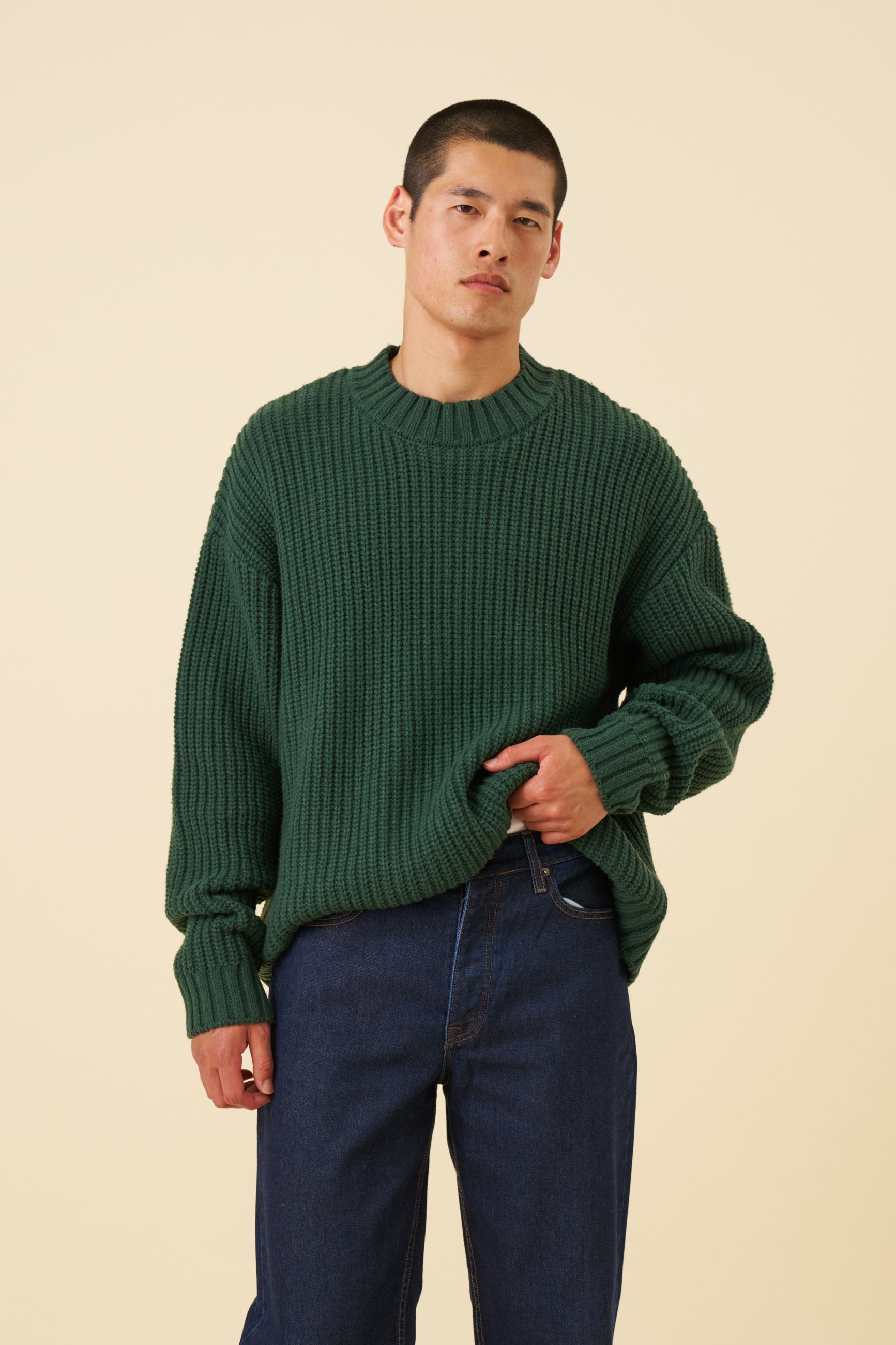 CHUNKY MOCK NECK KNIT - BOTTLE GREEN