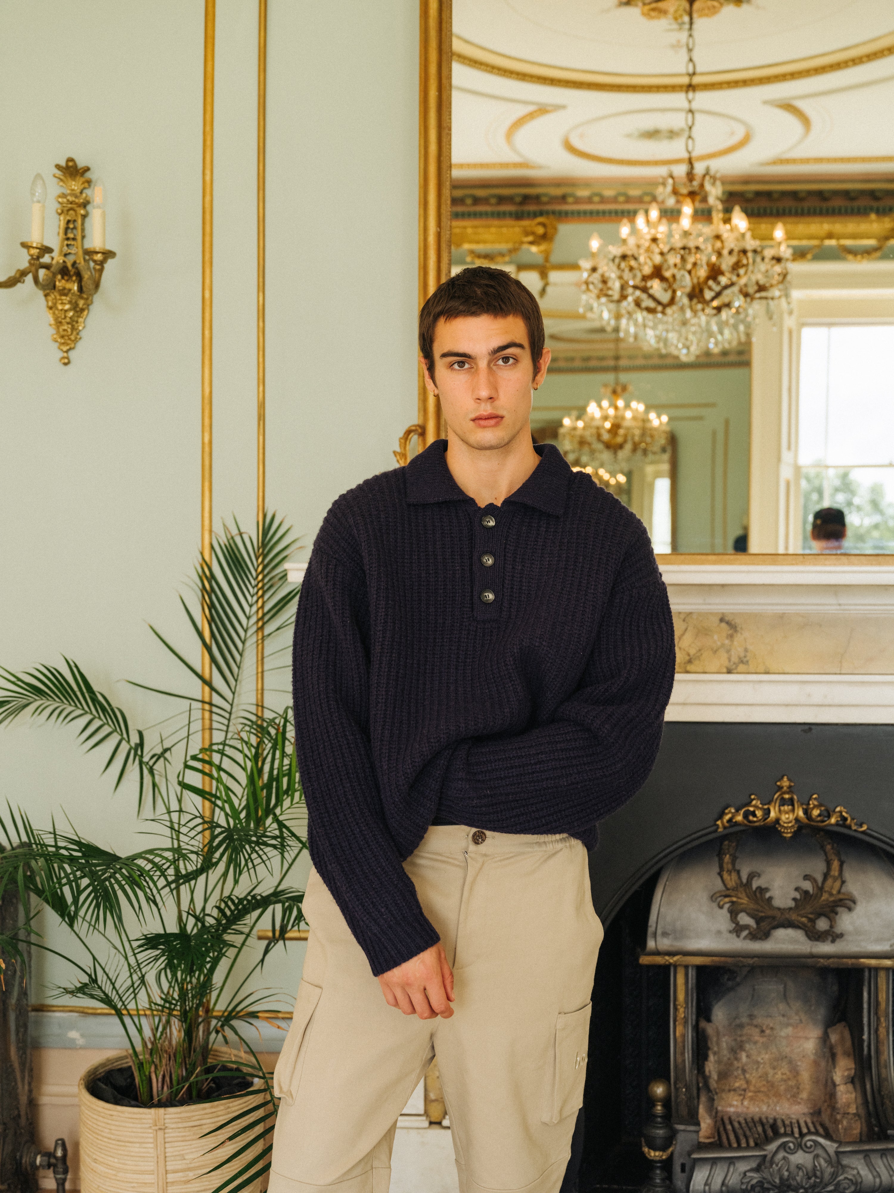 WOOL BUTTON POLO - OCEAN NAVY