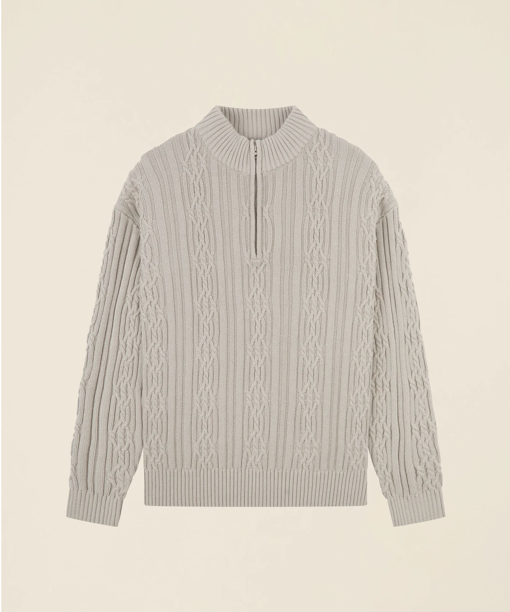 CABLE KNIT HALF ZIP - MID GREY