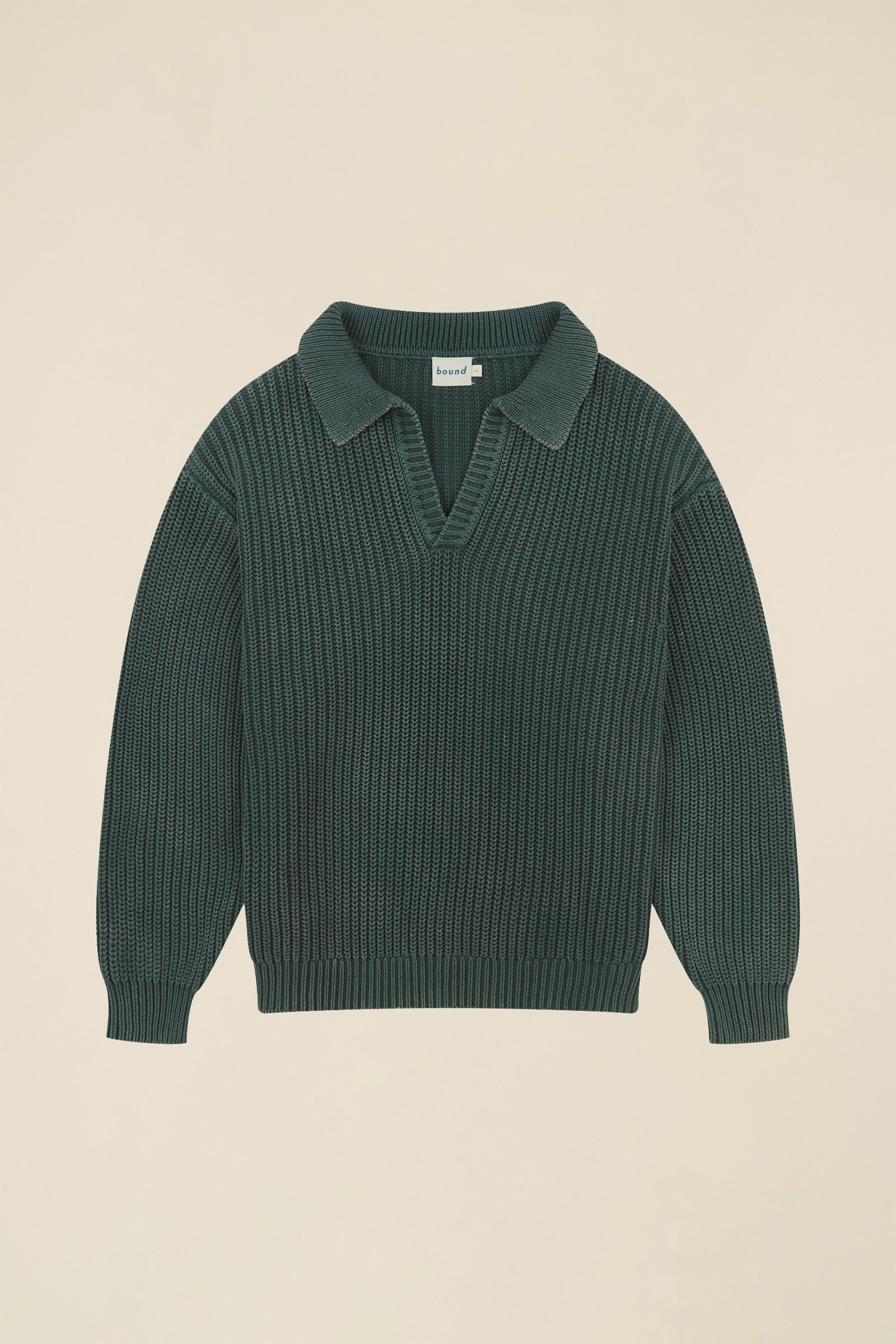 OPEN COLLAR ACID WASH KNIT - GREEN
