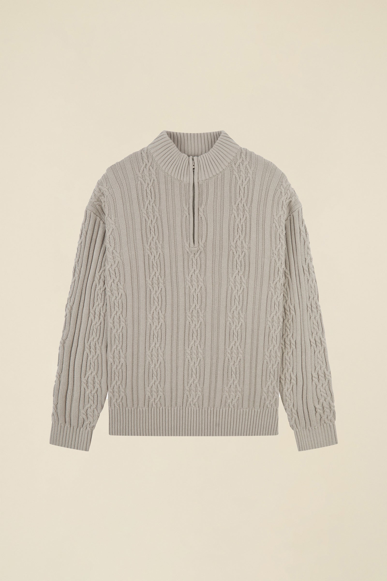 CABLE KNIT HALF ZIP - MID GREY