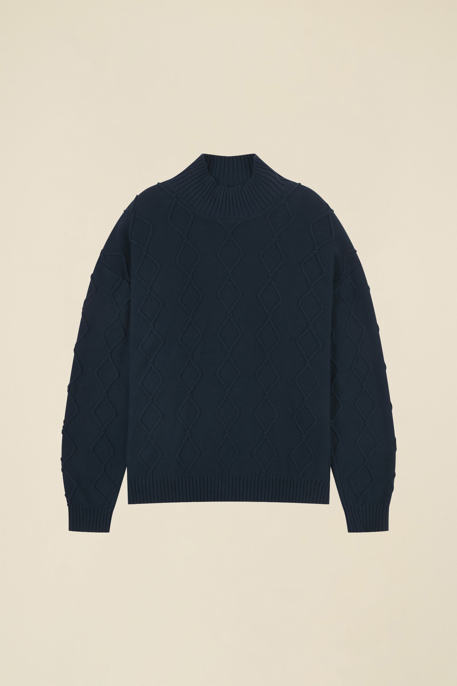 DIAMOND CABLE MOCK NECK KNIT - NAVY