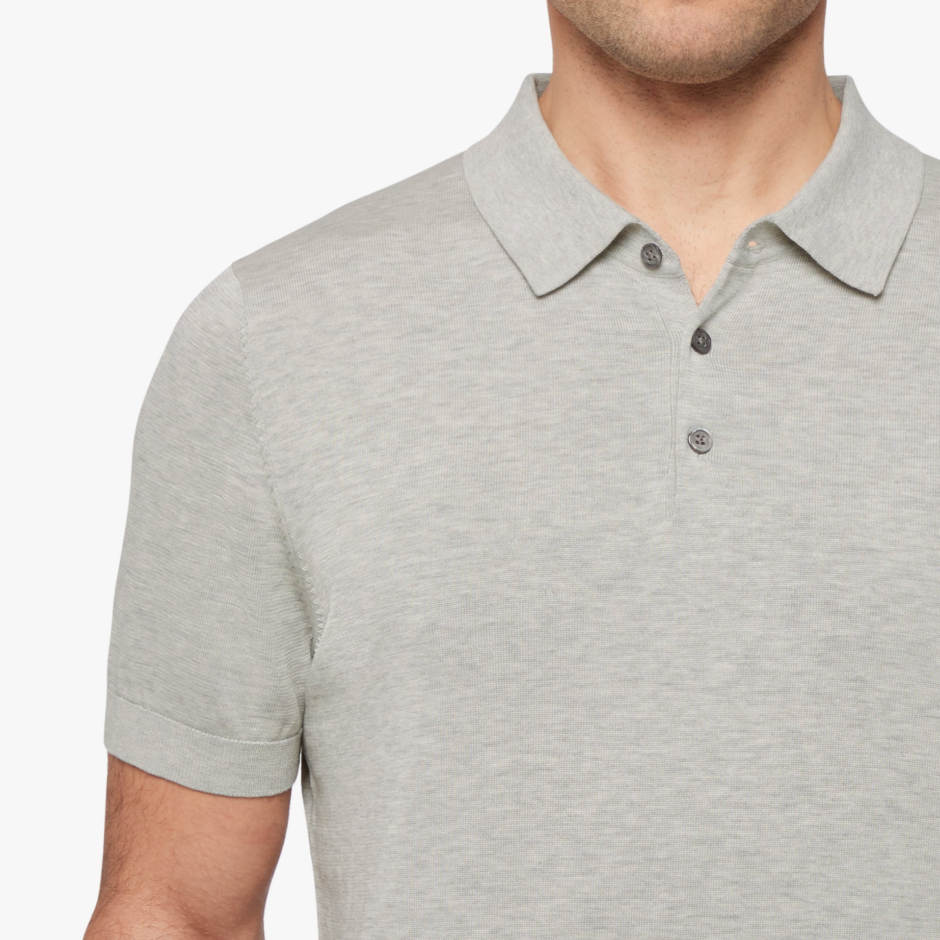 Cotton Silk Button Polo Navy Mens