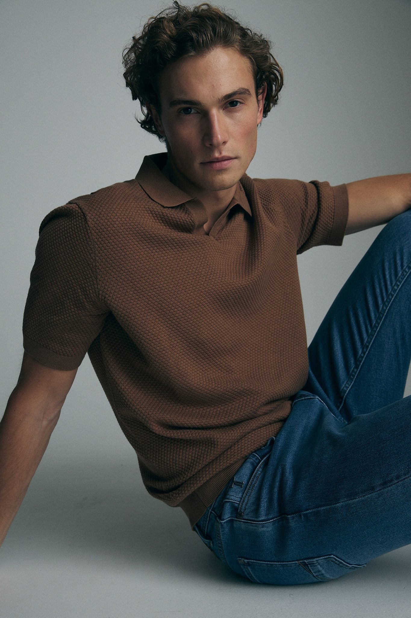 Textured  johnny collar polo